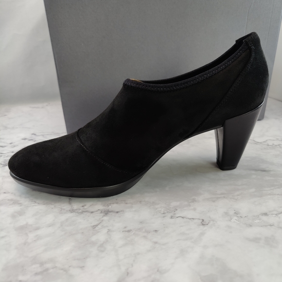 Ecco Shape 55 Plateau Stacked Heel Black Suede Bootie Size EU 41 US 10-10.5 NEW - Picture 3 of 11